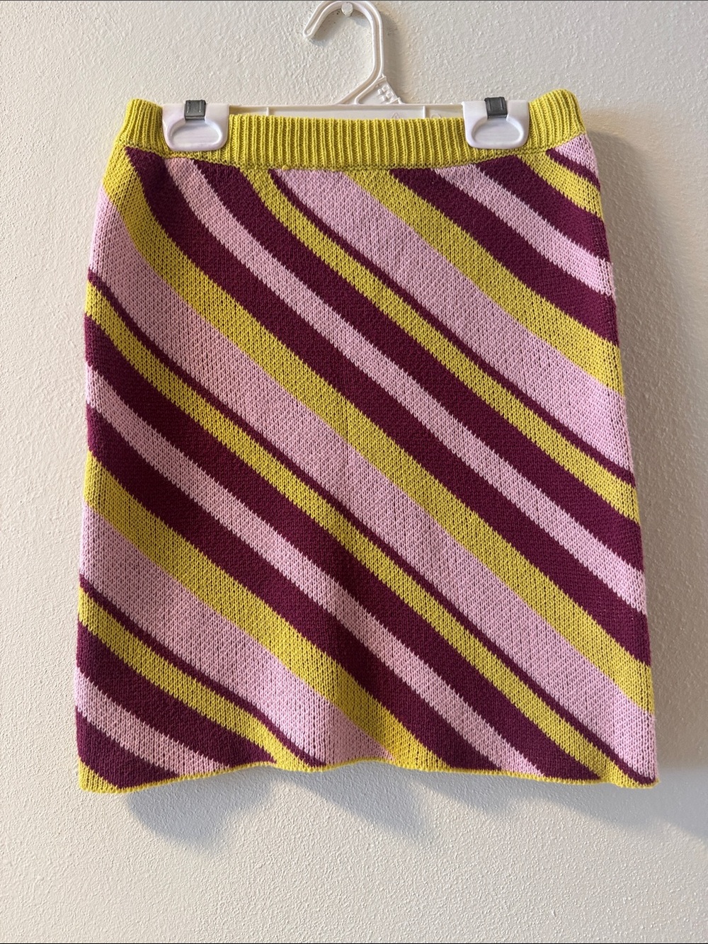 NWOT-Reclaimed Vintage Striped Knit Midi Skirt in Pink, Burgundy & Yellow-Green